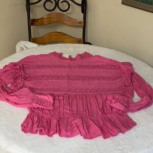 Free People Vibrant Pink Lace Blouse